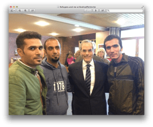 Standing with some of the refugees whom I joyfully welcomed to worship on October 18 when I preached at the Bonhoeffer Kirche in Neumünster. 