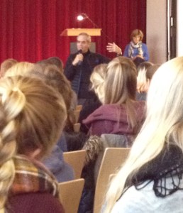 Speaking with Vickie to students at Theodor-Storm HS in Husum