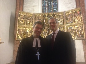 Dr. Daniel Havemann, The Probst of the Lutheran Church in Segeberg, standing with me in the Marien Cathedral after my sermon on November 15, 2015